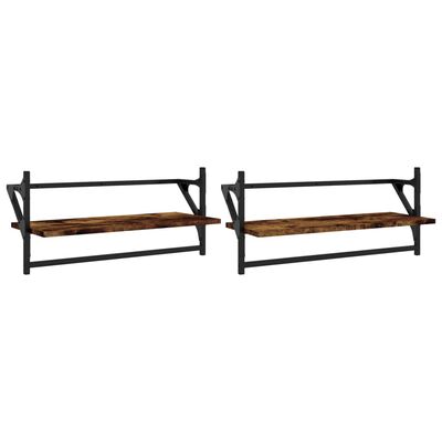 vidaXL Wall Shelves with Bars 2 pcs Smoked Oak 65x25x30 cm