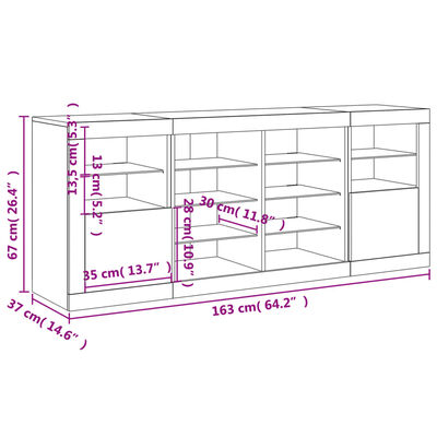 vidaXL Sideboard with LED Lights White 163x37x67 cm