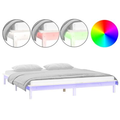 vidaXL LED Bed Frame without Mattress White 140x190 cm Solid Wood