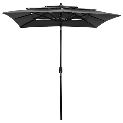 vidaXL 3-Tier Garden Parasol with Aluminium Pole Anthracite 2x2 m