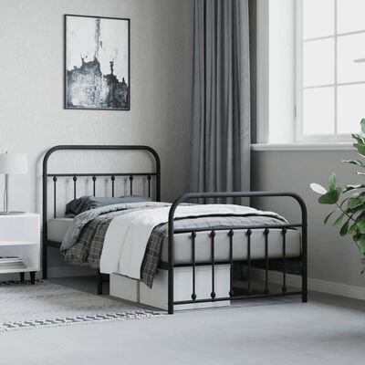 vidaXL Metal Bed Frame without Mattress with Footboard Black 100x190 cm