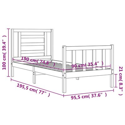 vidaXL Bed Frame without Mattress White Single Solid Wood Pine