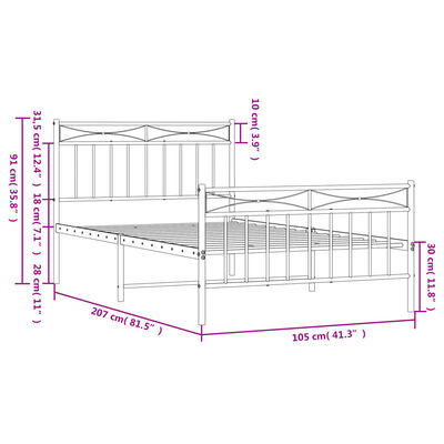 vidaXL Metal Bed Frame without Mattress with Footboard Black 100x200 cm