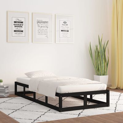 vidaXL Bed Frame without Mattress Black 90x200 cm Solid Wood