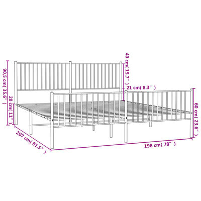 vidaXL Metal Bed Frame without Mattress with Footboard White 193x203 cm