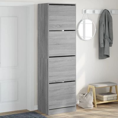 vidaXL Shoe Cabinet with 4 Flip-Drawers Grey Sonoma 60x42x204 cm