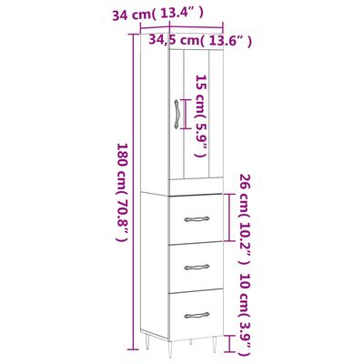 vidaXL Highboard Brown Oak 34.5x34x180 cm Engineered Wood