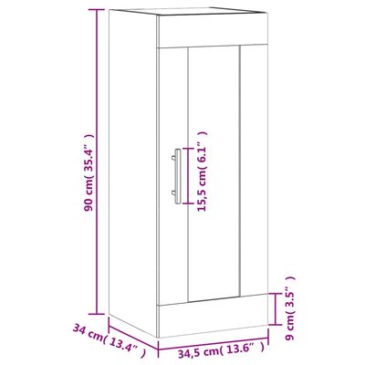 vidaXL Wall Mounted Cabinet Concrete Grey 34.5x34x90 cm Engineered Wood