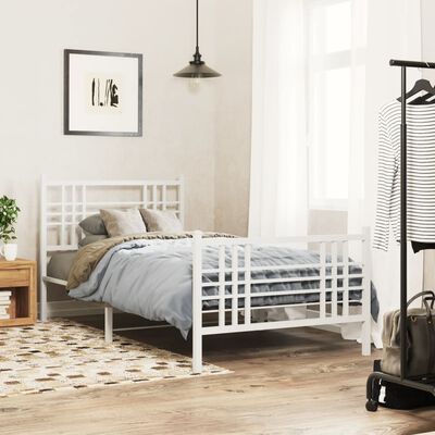 vidaXL Metal Bed Frame without Mattress with Footboard White 90x190 cm Single