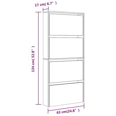 vidaXL Shoe Cabinet with Mirror 4-Layer Grey Sonoma 63x17x134 cm