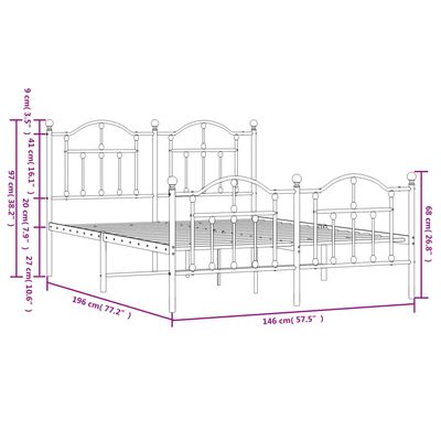 vidaXL Metal Bed Frame without Mattress with Footboard Black 140x190 cm