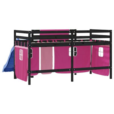 vidaXL Kids' Loft Bed with Curtains without Mattress Pink 90x200 cm