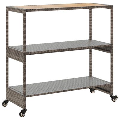 vidaXL Bar Cart 3-Tier Grey Poly Rattan and Solid Wood Acacia