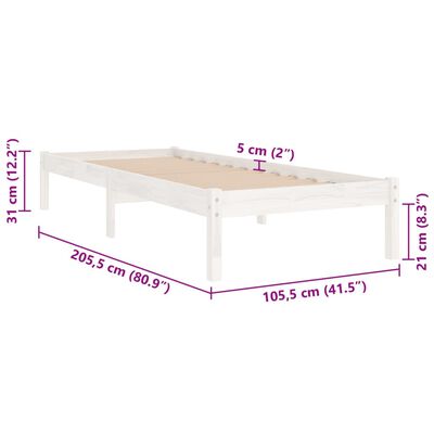 vidaXL Bed Frame without Mattress White Solid Wood 100x200 cm