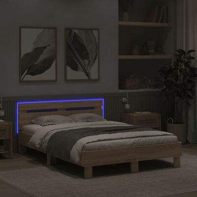 vidaXL Bed Frame with LED without Mattress Sonoma Oak 120x190 cm Small Double