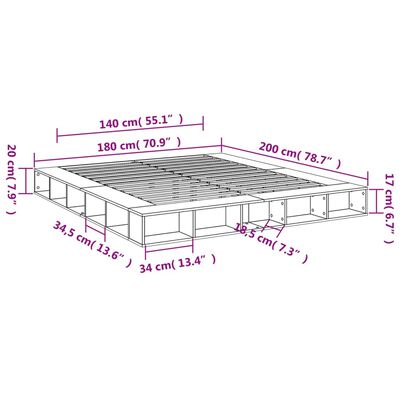 vidaXL Bed Frame without Mattress Grey Sonoma 180x200 cm Super King