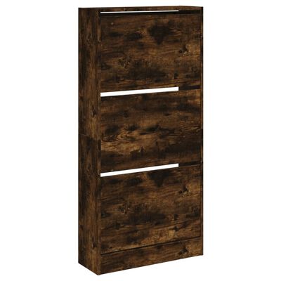 vidaXL Shoe Cabinet Smoked Oak 60x21x125.5 cm Engineered Wood