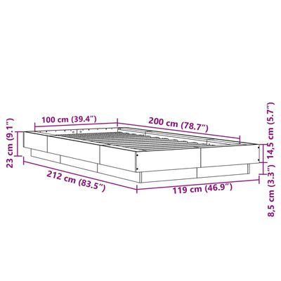 vidaXL Bed Frame with LED Lights without Mattress Brown Oak 100x200 cm