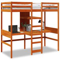 vidaXL Loft Bed Frame without Mattress Wax Brown 75x190cm Solid Wood Pine