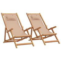 vidaXL Folding Beach Chairs 2 pcs Taupe Fabric and Solid Wood