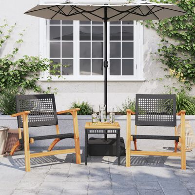 vidaXL Garden Chairs 2 pcs Black Poly Rattan and Acacia Wood