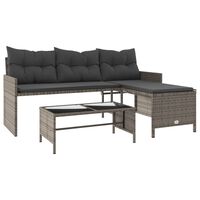 vidaXL Garden Sofa with Table and Cushions L-Shaped Grey Poly Rattan