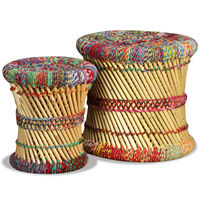 vidaXL Stools with Chindi Details 2 pcs Multicolour Bamboo