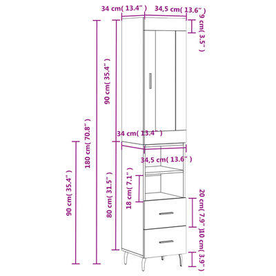 vidaXL Highboard Brown Oak 34.5x34x180 cm Engineered Wood