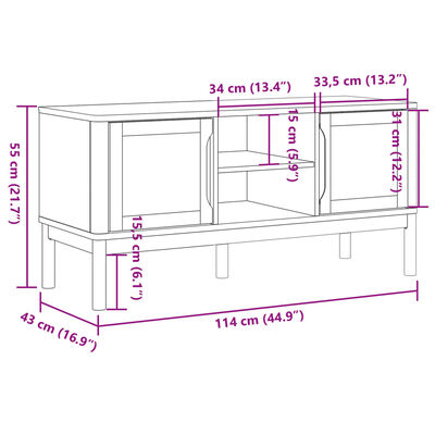 vidaXL TV Cabinet FLORO White 114x43x55 cm Solid Wood Pine