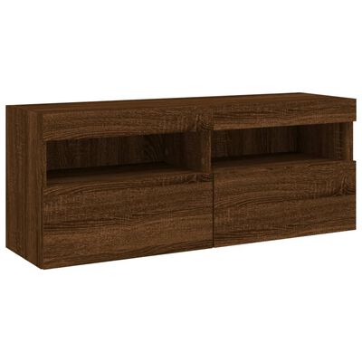 vidaXL 7 Piece TV Wall Cabinet Set with LED Lights Brown Oak