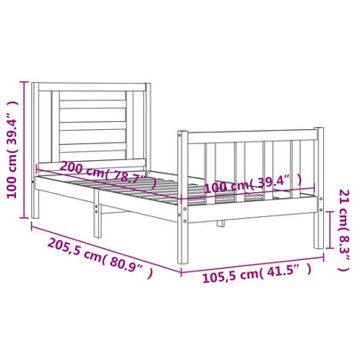 vidaXL Bed Frame without Mattress White 100x200 cm Solid Wood Pine