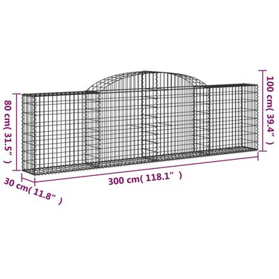 vidaXL Arched Gabion Baskets 9 pcs 300x30x80/100 cm Galvanised Iron