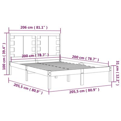 vidaXL Bed Frame without Mattress Black 200x200 cm Solid Wood Pine