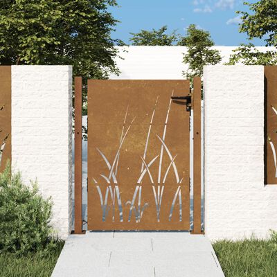 vidaXL Garden Gate 105x130 cm Corten Steel Grass Design