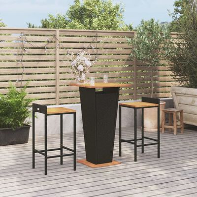 vidaXL 3 Piece Garden Bar Set Black Poly Rattan&Solid Wood Acacia