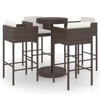 vidaXL 5 Piece Garden Bar Set with Cushions Poly Rattan Brown