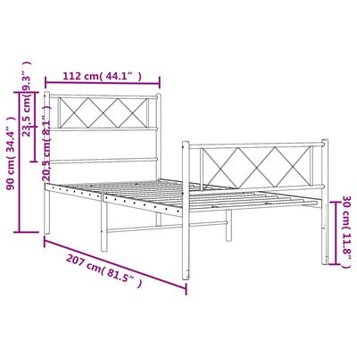 vidaXL Metal Bed Frame without Mattress with Footboard White 107x203 cm