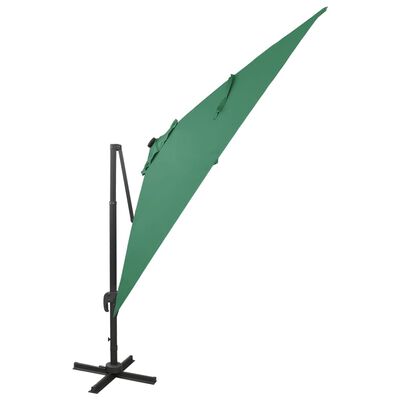 vidaXL Cantilever Garden Parasol with Pole and LED Lights Green 300 cm