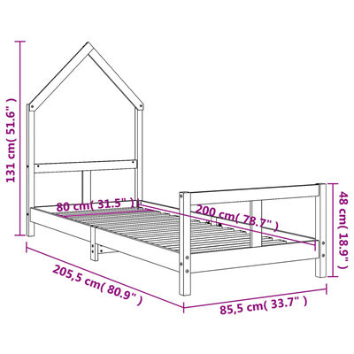 vidaXL Kids Bed Frame Black 80x200 cm Solid Wood Pine