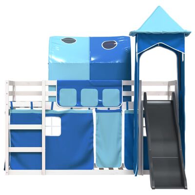 vidaXL Bunk Bed without Mattress with Slide and Curtains Blue 80x200 cm