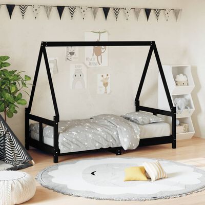 vidaXL Kids Bed Frame Black 80x160 cm Solid Wood Pine