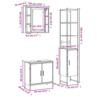 vidaXL 3 Piece Bathroom Cabinet Set Brown Oak Engineered Wood