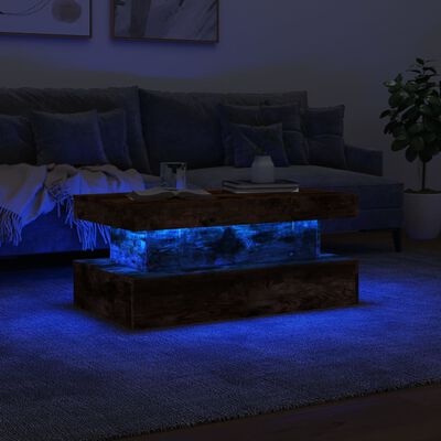 vidaXL Coffee Table with LED Lights Smoked Oak 90x50x40 cm