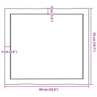 vidaXL Table Top Dark Brown 60x50x(2-4) cm Treated Solid Wood Live Edge