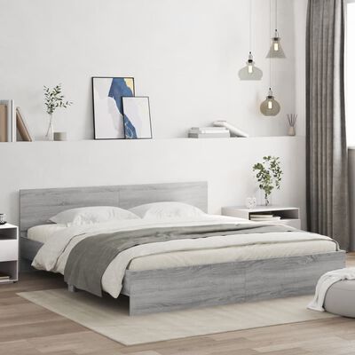 vidaXL Bed Frame with LED without Mattress Grey Sonoma 180x200 cm Super King