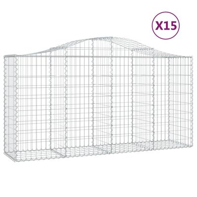 vidaXL Arched Gabion Baskets 15 pcs 200x50x100/120 cm Galvanised Iron