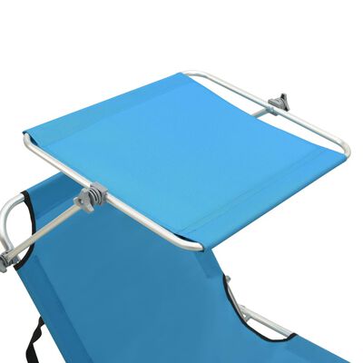 vidaXL Folding Sun Lounger with Canopy Steel Turquoise and Blue