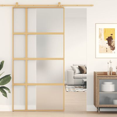 vidaXL Sliding Door Gold 102.5x205 cm Frosted ESG Glass and Aluminium