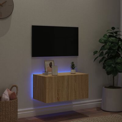 vidaXL TV Wall Cabinet with LED Lights Sonoma Oak 60x35x31 cm