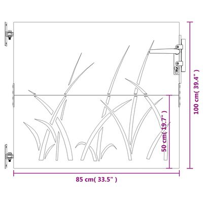 vidaXL Garden Gate 85x100 cm Corten Steel Grass Design